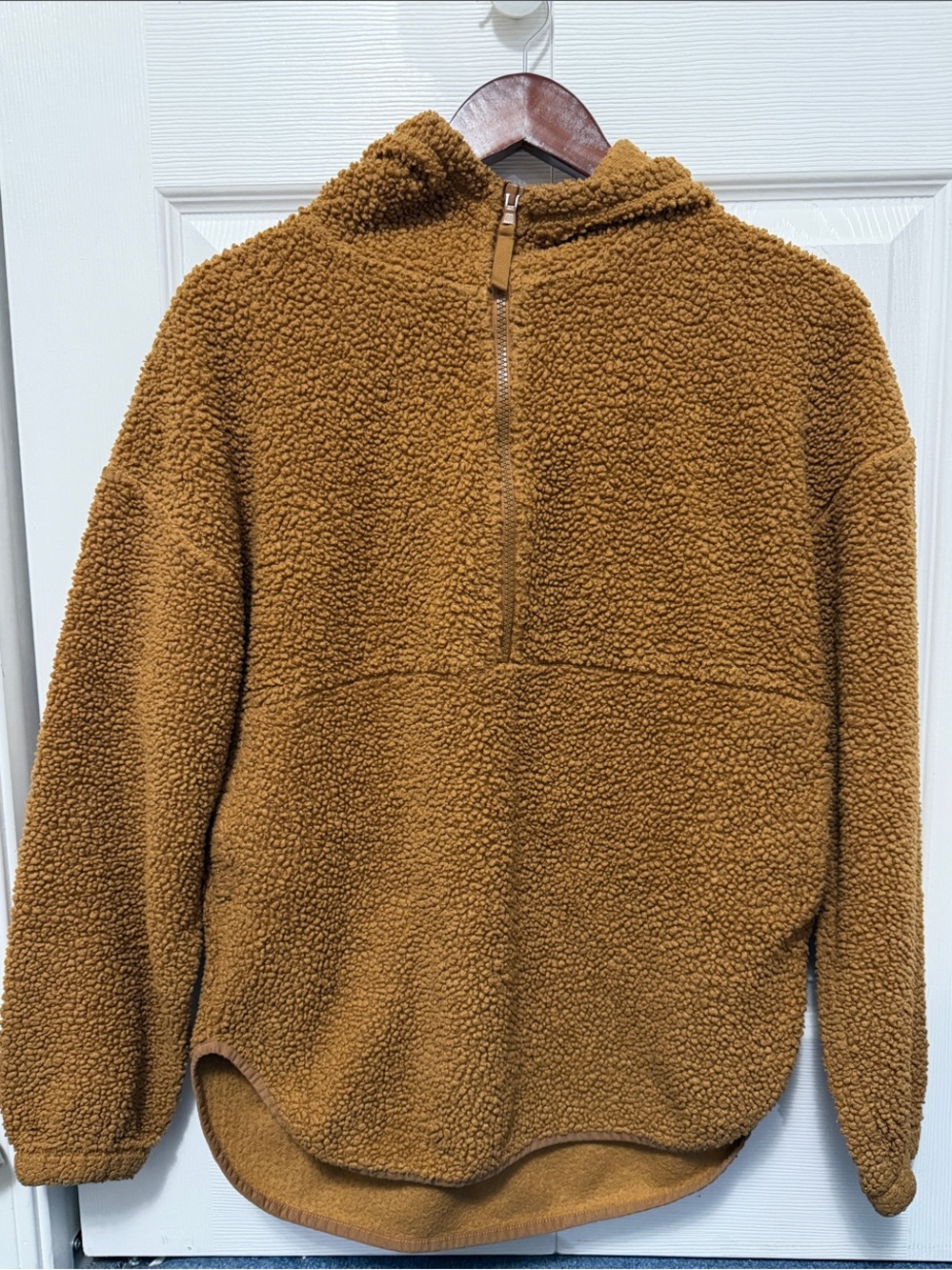 Old Navy Women's Teddy Jacket - Camel Brown Half-Zip with Pockets